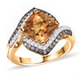 front view of honey scapolite brown and white zircon bypass ring in 18k yellow gold over sterling silver