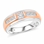front view of lab diamond princess cut two-tone 10k yellow and white gold mens band ring