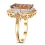 side view of honey scapolite yellow sapphire and diamond halo ring in 10k yellow gold