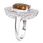 side view of honey scapolite and white zircon ring in rhodium over sterling silver