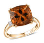 front view of honey scapolite cushion and diamond solitaire ring in 10k yellow gold