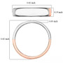 950 platinum and 10k rose gold split two-tone 5mm band ring shown for size comparison