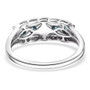 lab blue and white diamond five stone halo ring in rhodium over sterling silver
