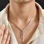 honey scapolite moissanite lariat necklace worn on neck