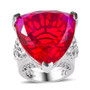 front view of red and purple quartz triplet trillion cocktail ring in rhodium over sterling silver