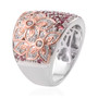 angled front view pink tourmaline and zircon floral cluster band ring highlighting stone coverage