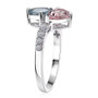 side view of aquamarine and morganite lab diamond bypass ring in 10k white gold
