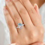 aquamarine and morganite lab diamond bypass ring in 10k white gold worn on a hand