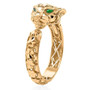 front view of diamond cut faceted panther ring with enameled eyes in 10k yellow gold 2 75g