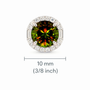sphene and diamond halo stud earrings in 18k white gold shown for size comparison