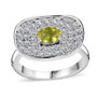 front view of sphene and oval moissanite concave ring in rhodium over sterling silver