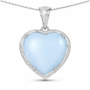 back view of aquamarine and blue chalcedony reversible heart shaped cluster pendant necklace in rhodium over sterling silver