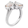 side view of australian white cabochon opal heart bypass ring in rhodium over sterling silver