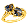 pietersite heart cabochons bypass two tone 18k yellow gold and rhodium over sterling silver ring front