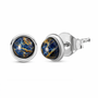 pietersite round cabochon stud earring in rhodium over sterling silver front
