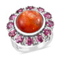 sunstone rhodolite and zircon halo cocktail rhodium over sterling silver ring front