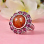 sunstone rhodolite and zircon halo cocktail rhodium over sterling silver ring live studio