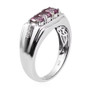 side view of purple spinel and white zircon gents three stone ring in rhodium over sterling silver