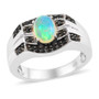 ethiopian opal and black spinel mens ring in black and white rhodium over sterling silver front