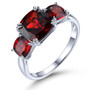 garnet trilogy cushion ring in rhodium over 925 sterling silver