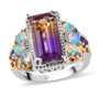 front view of ametrine ethiopian opal and amethyst two-tone 18k yellow gold and rhodium over sterling silver ring