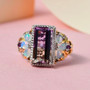 ametrine ethiopian opal and amethyst two-tone 18k yellow gold and rhodium over sterling silver ring shown in a lifestyle photo