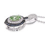 side view of tsavorite garnet sapphire and zircon halo pendant necklace in rhodium over sterling silver