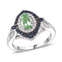 front view of tsavorite garnet sapphire and zircon halo ring in rhodium over sterling silver