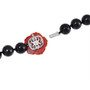 clasp detail of red jade freshwater pearl and shungite beaded necklace in rhodium over sterling silver