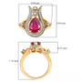 ruby (ff) and white zircon tulip halo ring in 18k yellow gold over sterling silver shown for size comparison