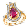 front view of ruby (ff) and white zircon tulip halo ring in 18k yellow gold over sterling silver