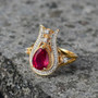 ruby ff and white zircon tulip halo ring in 18k yellow gold over sterling silver live studio