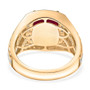 ruby (ff) and lab diamond cushion halo gents ring in two-tone 10k yellow and white gold