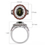 moldavite brown zircon and moissanite double halo ring in rhodium over sterling silver shown for size comparison