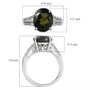 moldavite and diamond triple shank ring in rhodium over sterling silver shown for size comparison