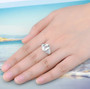 prasiolite and white zircon ring in rhodium over 925 sterling silver
