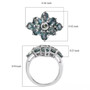multi-color parti sapphire cluster ring in rhodium over sterling silver shown for size comparison