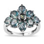 front view of multi-color parti sapphire cluster ring in rhodium over sterling silver
