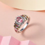pink apatite with multi color tourmaline and white zircon halo rhodium over sterling silver ring live studio