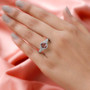 pink apatite and white zircon rhodium over sterling silver ring on hand model