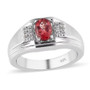 front view of pink apatite and white zircon gents ring in rhodium over sterling silver