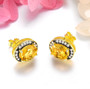 full view of citrine and white zircon oval halo earrings in black rhodium and 18k yellow gold over 925 sterling silver