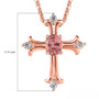 pink apatite and white zircon cross pendant necklace in 18k rose gold over sterling silver shown for size comparison