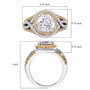 moissanite and yellow sapphire halo ring in rhodium and 18k yellow gold over sterling silver