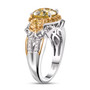 side view of yellow and white moissanite yellow sapphire flower ring in 18k yellow gold and rhodium over sterling silver