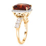 side view of madeira citrine and moissanite solitaire ring in 18k yellow gold over sterling silver