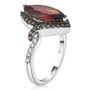 side view of madeira citrine brown and white zircon marquise ring in rhodium over sterling silver
