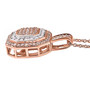 side view of pink and white diamond cluster pendant necklace in 10k rose gold