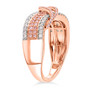 side view pink and white diamond intertwined band ring in 18k rose gold over sterling silver