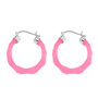 side view pink jadeite jade bamboo hoop earrings in sterling silver